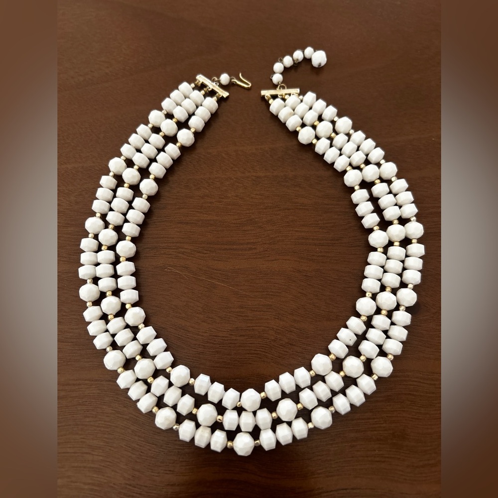 Vintage White Beaded Multi-Strand Necklace - Elegant Women's Jewelry